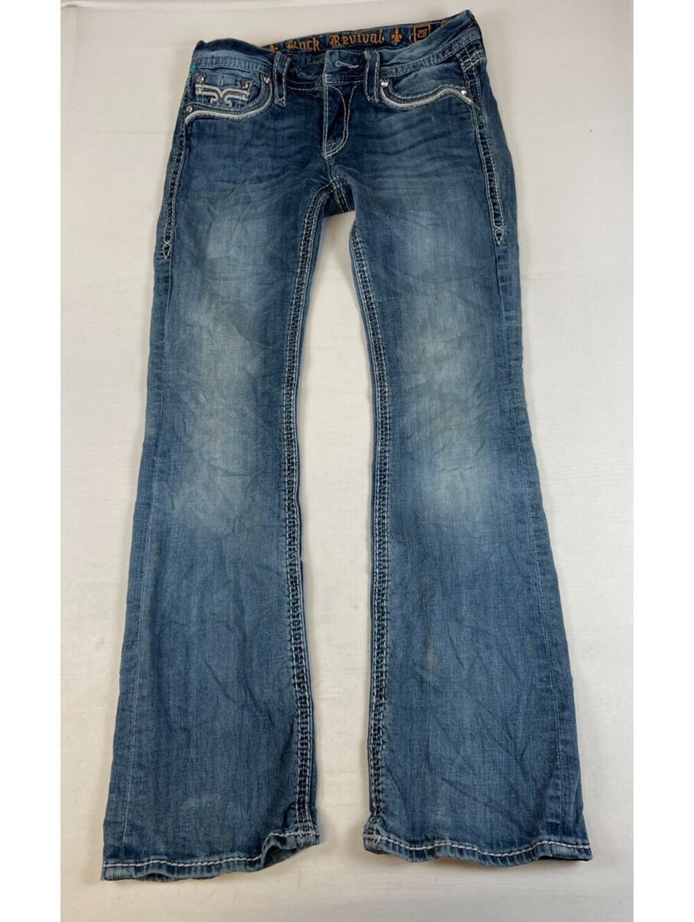 Rock Revival Women 28 Victories Bootcut Jeans Blue Cotton Rhinestone Embellished
